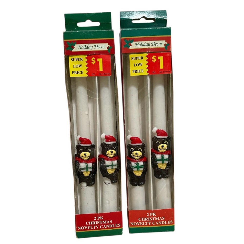 3D Teddy Bear Christmas Candles New Old Stock Vintage 80s Unique Rare 2 Box Set